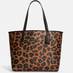 🐆 Coach City Tote With Leopard Print And Signature Canvas Interior